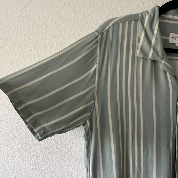 Sezane Octobre Editions Shirt Size M Natural Stripe Sage and Cream - Picture 4 of 7